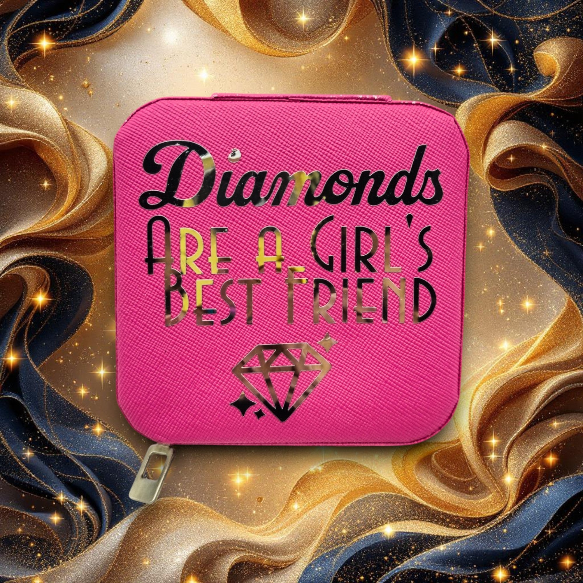 Boîte à bijoux velours "Diamonds are a girl's best friend"