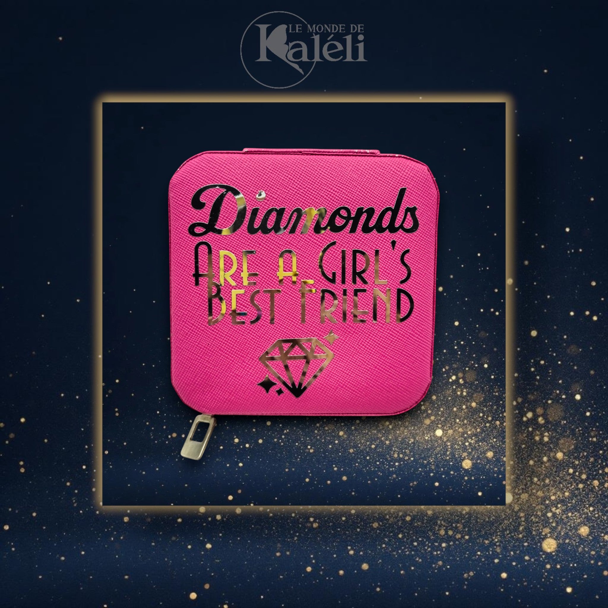 Boîte à bijoux velours "Diamonds are a girl's best friend"