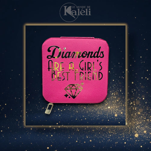 Boîte à bijoux velours "Diamonds are a girl's best friend"