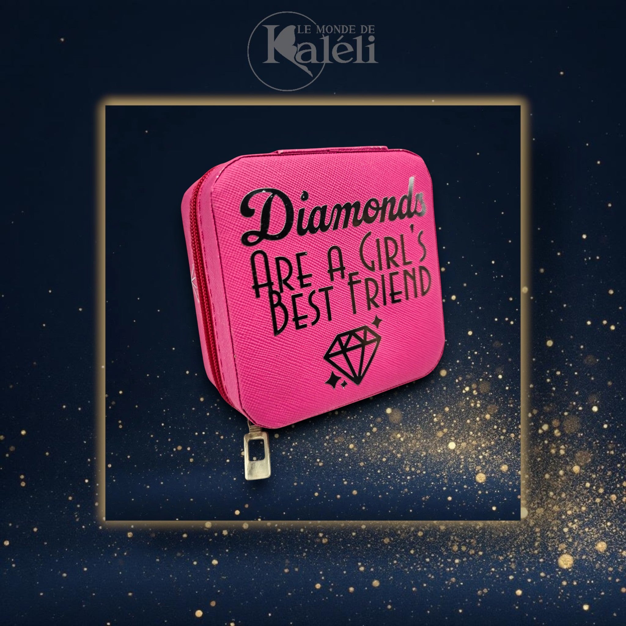 Boîte à bijoux velours "Diamonds are a girl's best friend"