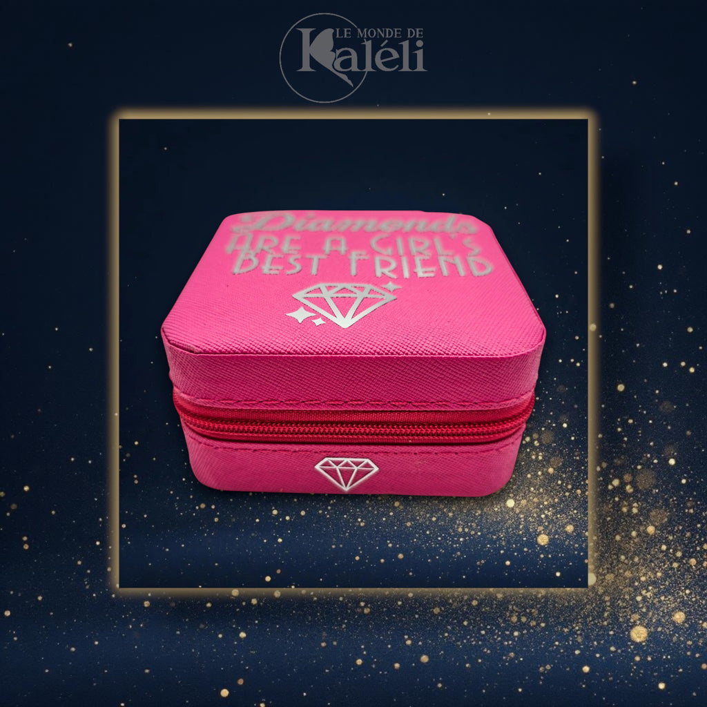 Boîte à bijoux velours "Diamonds are a girl's best friend"