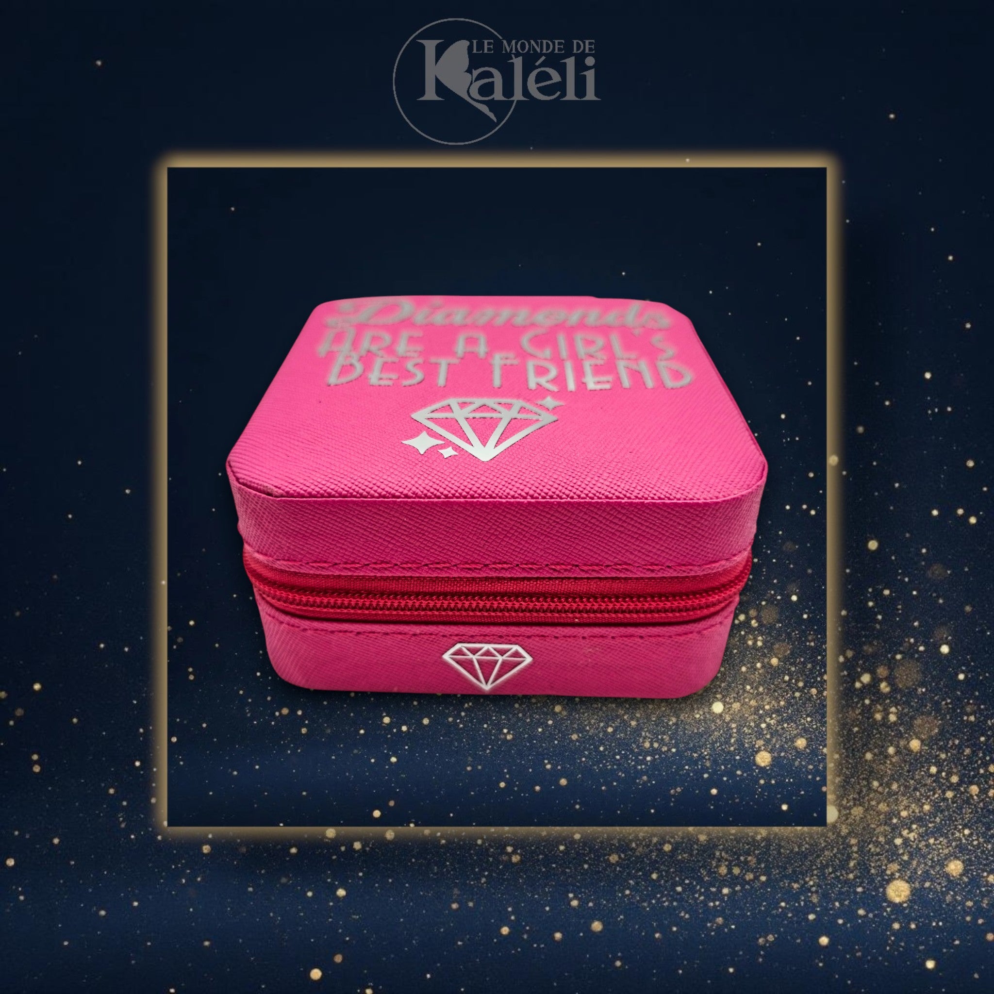 Boîte à bijoux velours "Diamonds are a girl's best friend"