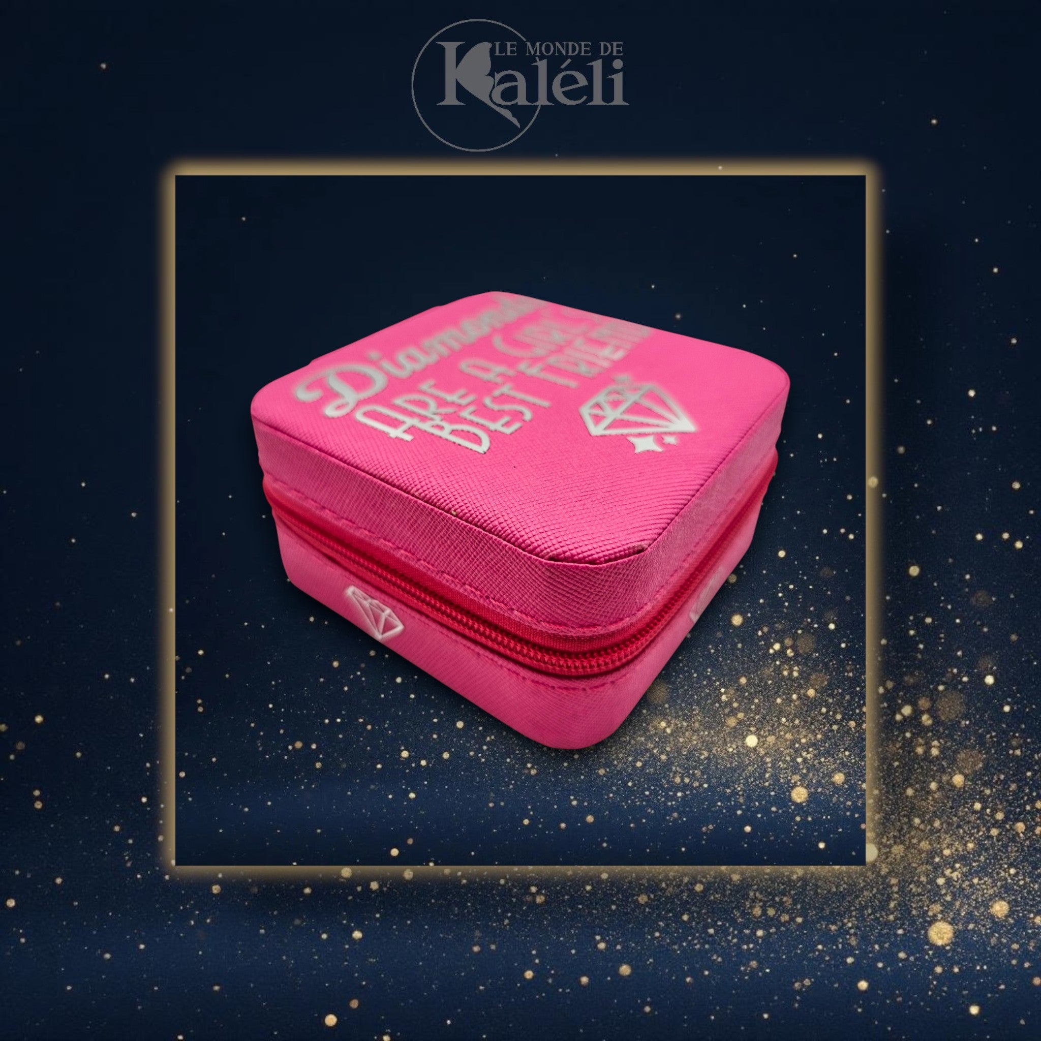 Boîte à bijoux velours "Diamonds are a girl's best friend"